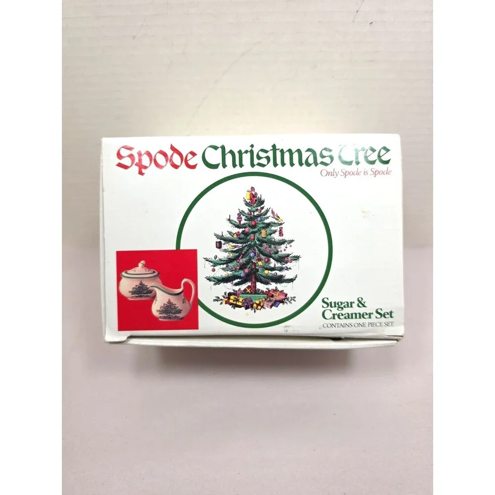 NIB Vintage Spode Christmas Tree Sugar & Creamer Set Made in England
